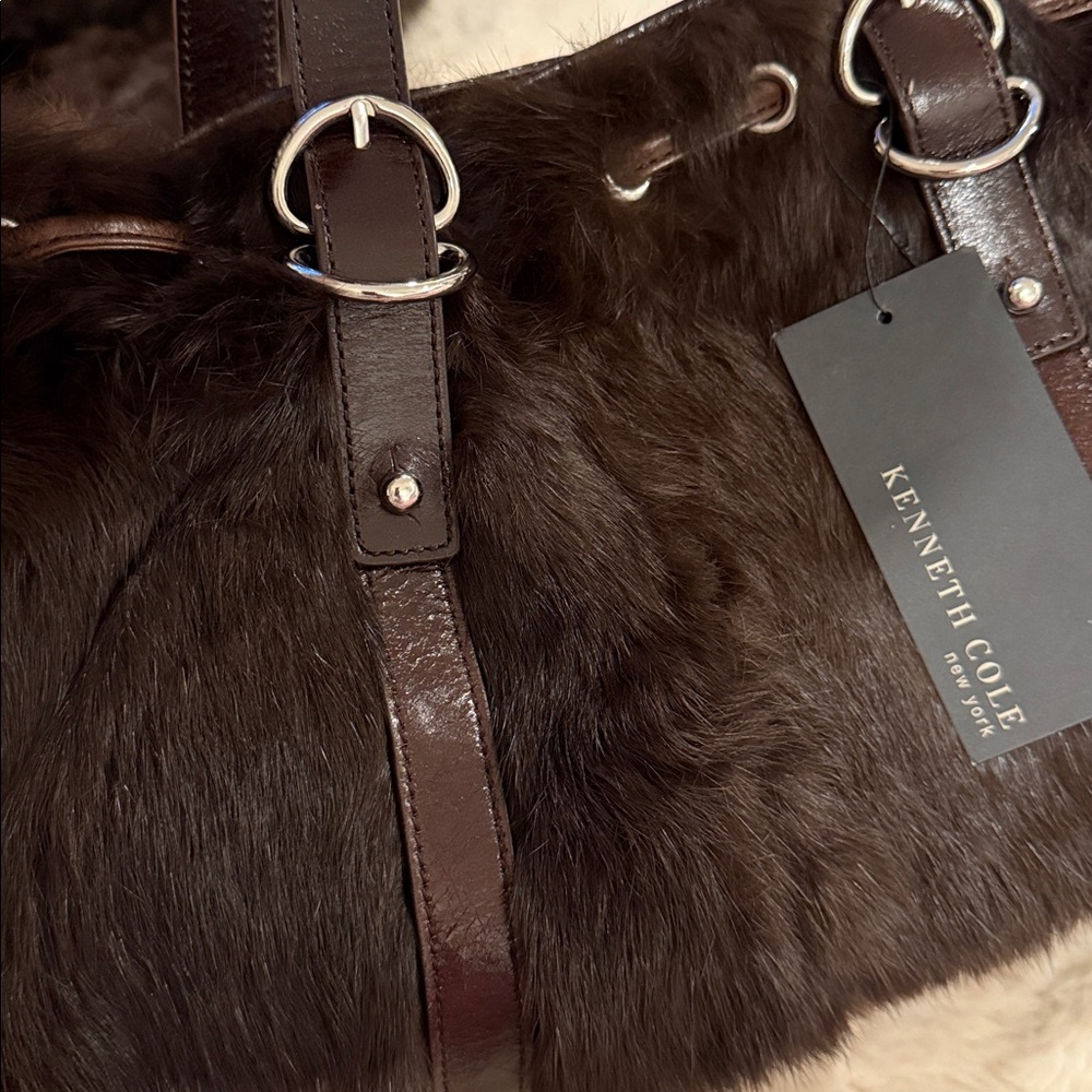 Kenneth Cole Java Fur Satchel w/matching Rabbit Fur Wrap from Lord & Taylor - Picture 9 of 14